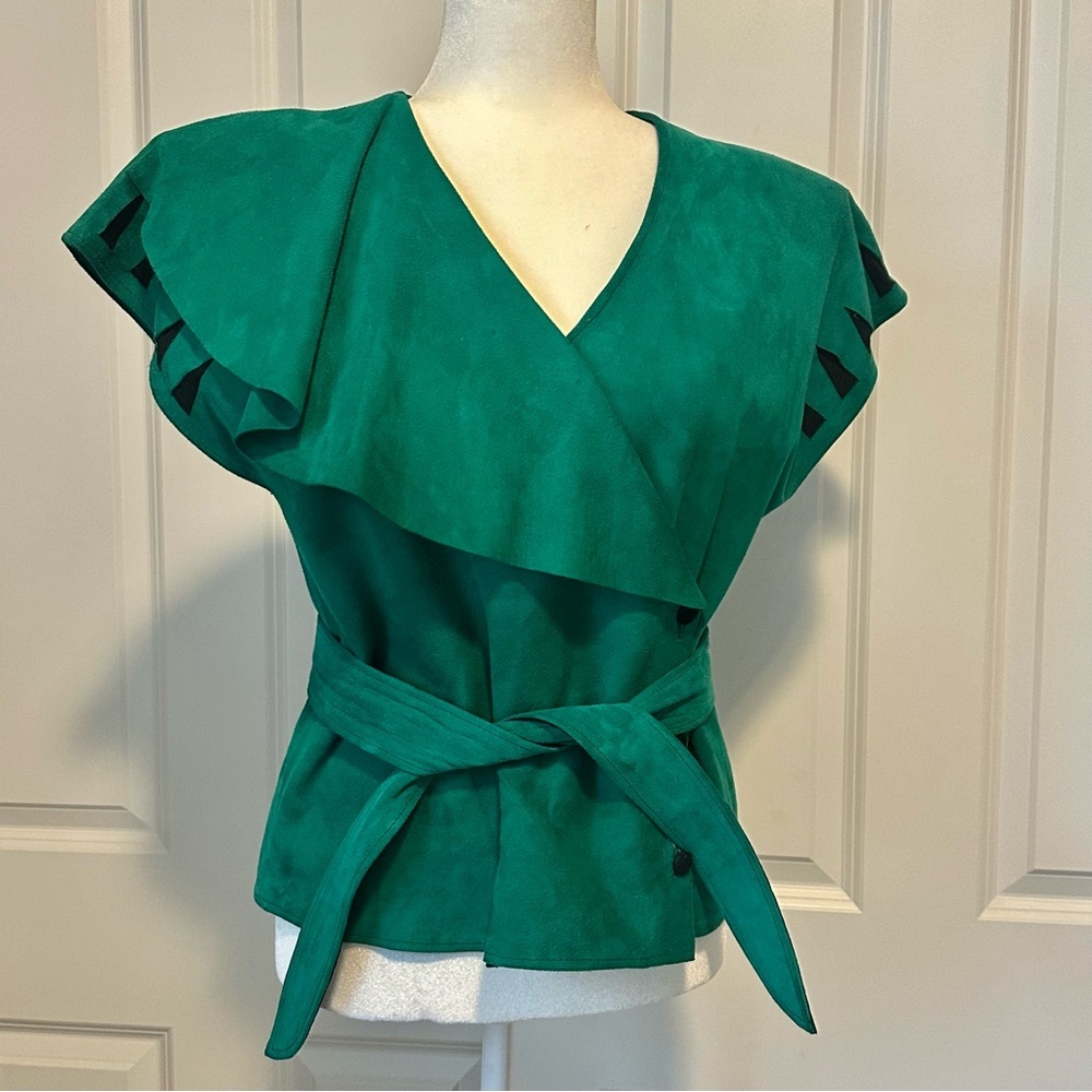 VTG 80s Suede Leather Handmade Blouse Womens S M Peplum New Zealand 34 Monarch